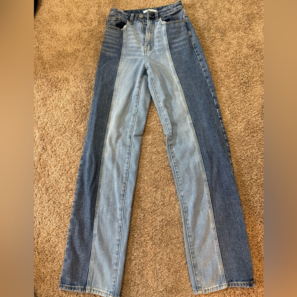 PacSun Blue Flare Wide Leg Jeans with Two-Tone Design